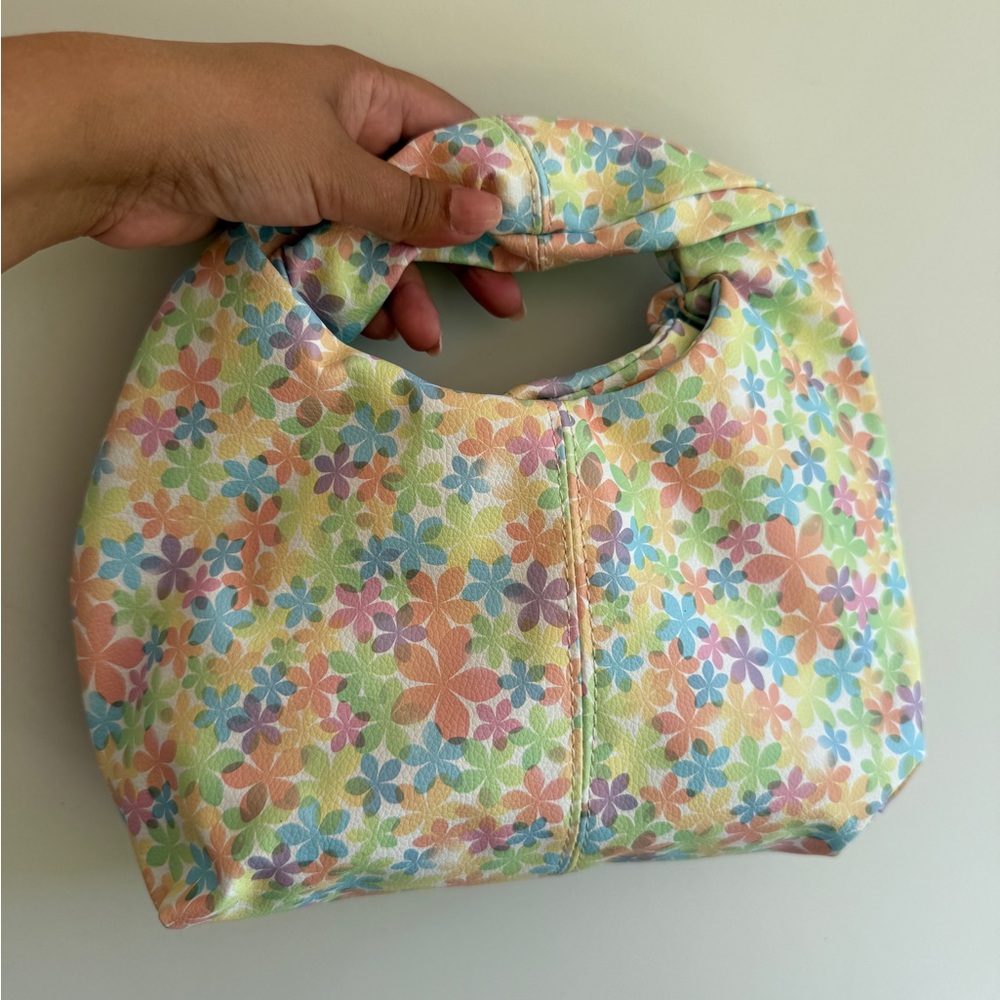 Pastel Floral Shoulder Bag with Knotted Handle